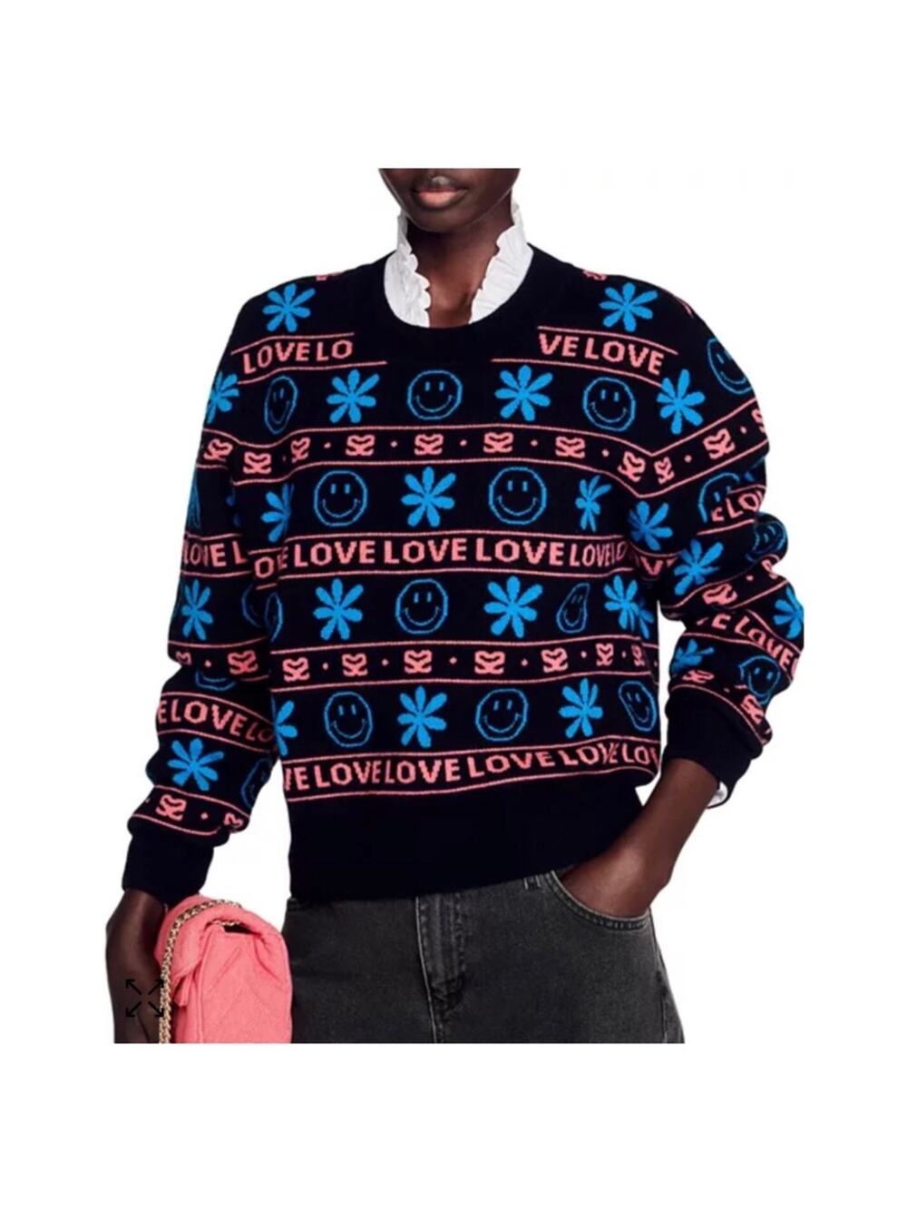 Sandro Barnabe Smiley Jacquard Sweater